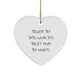Teller Gifts by Day, World's Best Mom Gifts by Night - Heart Ornament for Christmas - Image 1